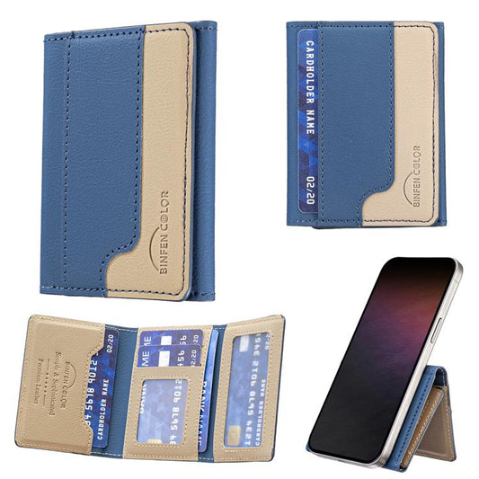 Color Matching Leather Horizontal Magnetic Wallet Card Bag Case(Blue) - Adhesive Card Holders by buy2fix | Online Shopping UK | buy2fix