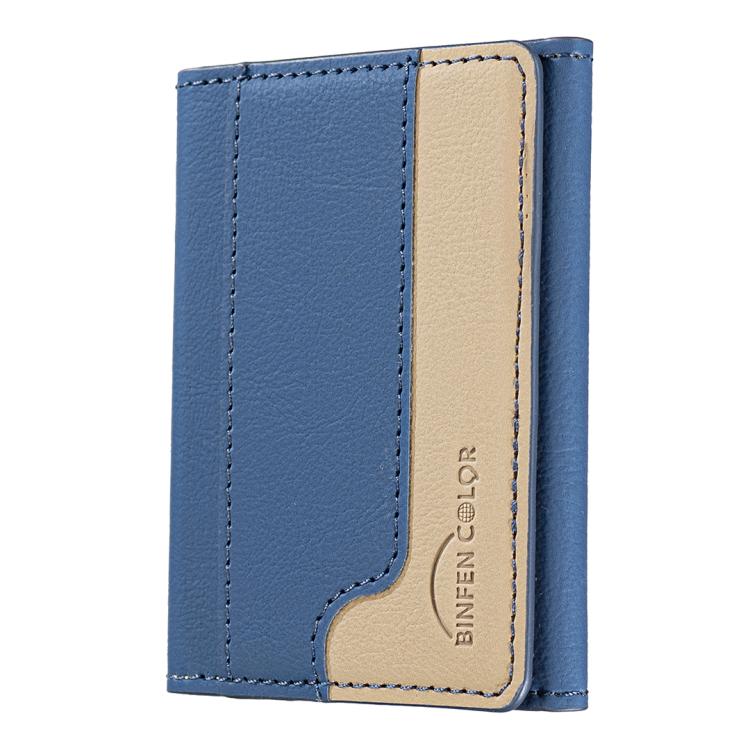 Color Matching Leather Horizontal Magnetic Wallet Card Bag Case(Blue) - Adhesive Card Holders by buy2fix | Online Shopping UK | buy2fix
