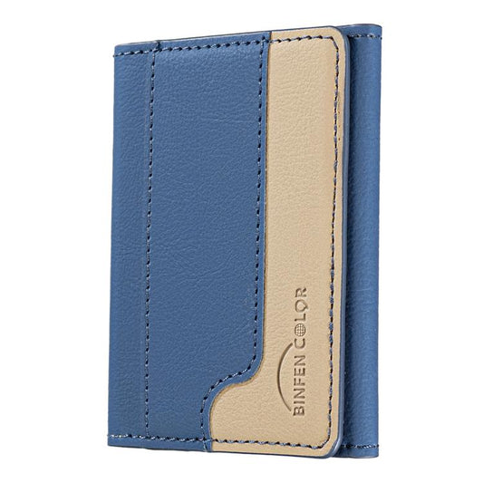Color Matching Leather Horizontal Magnetic Wallet Card Bag Case(Blue) - Adhesive Card Holders by buy2fix | Online Shopping UK | buy2fix