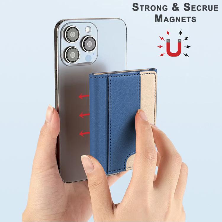 Color Matching Leather Horizontal Magnetic Wallet Card Bag Case(Blue) - Adhesive Card Holders by buy2fix | Online Shopping UK | buy2fix