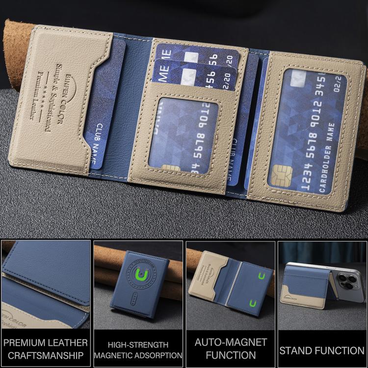 Color Matching Leather Horizontal Magnetic Wallet Card Bag Case(Blue) - Adhesive Card Holders by buy2fix | Online Shopping UK | buy2fix