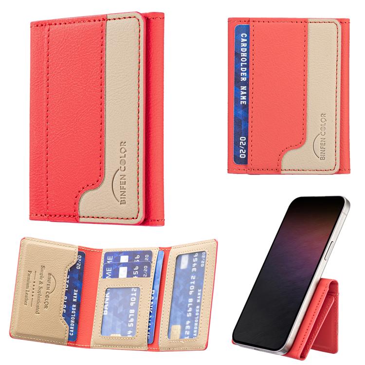 Color Matching Leather Horizontal Magnetic Wallet Card Bag Case(Red) - Adhesive Card Holders by buy2fix | Online Shopping UK | buy2fix