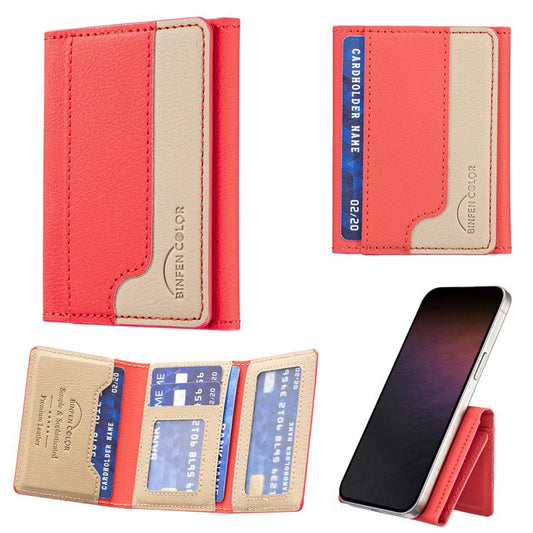 Color Matching Leather Horizontal Magnetic Wallet Card Bag Case(Red) - Adhesive Card Holders by buy2fix | Online Shopping UK | buy2fix