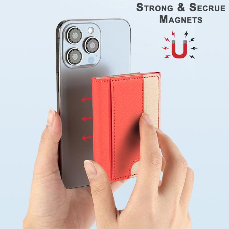 Color Matching Leather Horizontal Magnetic Wallet Card Bag Case(Red) - Adhesive Card Holders by buy2fix | Online Shopping UK | buy2fix