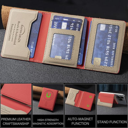 Color Matching Leather Horizontal Magnetic Wallet Card Bag Case(Red) - Adhesive Card Holders by buy2fix | Online Shopping UK | buy2fix