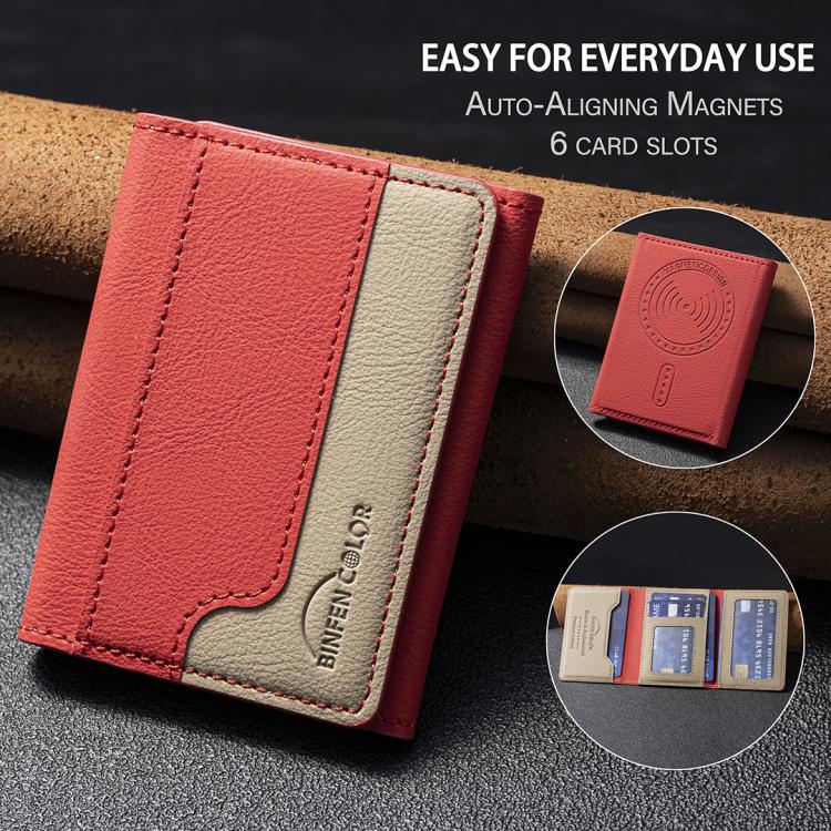 Color Matching Leather Horizontal Magnetic Wallet Card Bag Case(Red) - Adhesive Card Holders by buy2fix | Online Shopping UK | buy2fix
