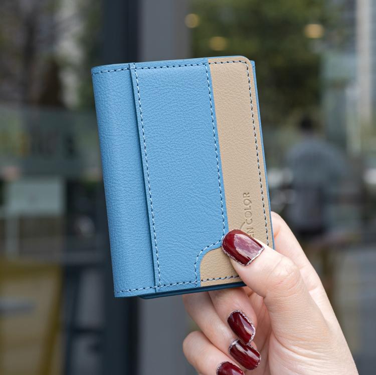 Color Matching Leather Horizontal Magnetic Wallet Card Bag Case(Light Blue) - Adhesive Card Holders by buy2fix | Online Shopping UK | buy2fix