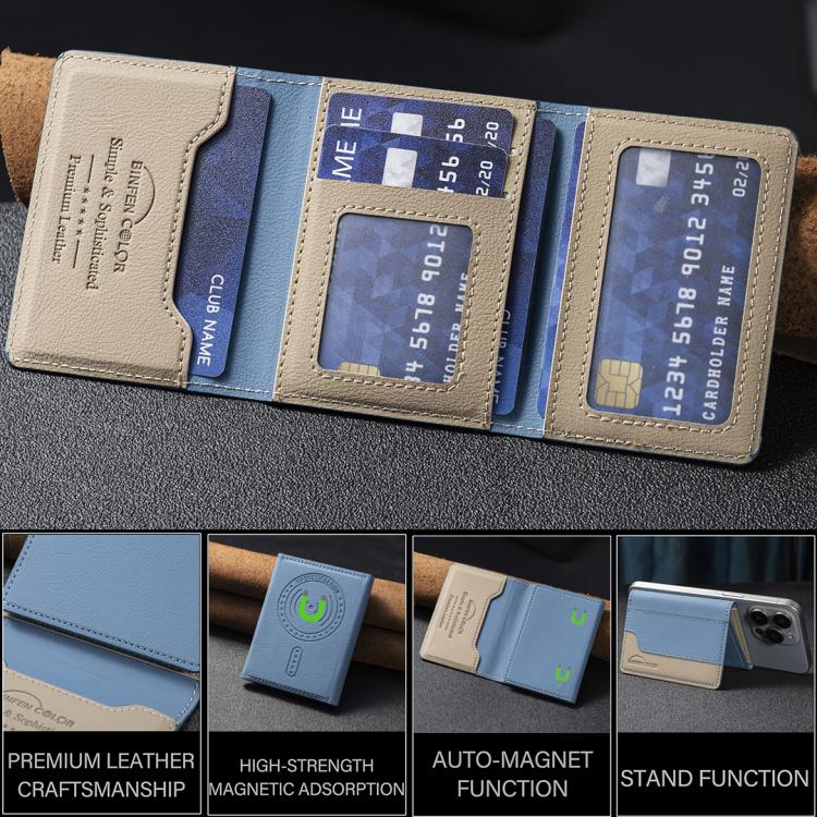 Color Matching Leather Horizontal Magnetic Wallet Card Bag Case(Light Blue) - Adhesive Card Holders by buy2fix | Online Shopping UK | buy2fix
