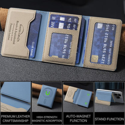 Color Matching Leather Horizontal Magnetic Wallet Card Bag Case(Light Blue) - Adhesive Card Holders by buy2fix | Online Shopping UK | buy2fix