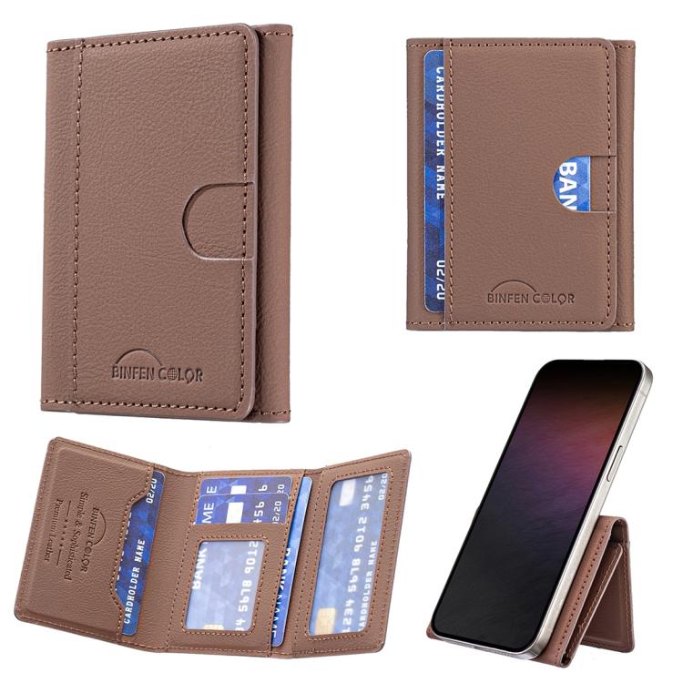 Solid Color Leather Horizontal Magnetic Wallet Card Bag Case(Brown) - Adhesive Card Holders by buy2fix | Online Shopping UK | buy2fix