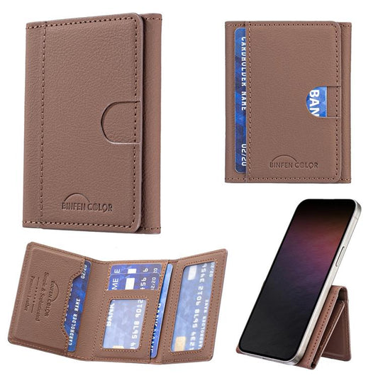 Solid Color Leather Horizontal Magnetic Wallet Card Bag Case(Brown) - Adhesive Card Holders by buy2fix | Online Shopping UK | buy2fix