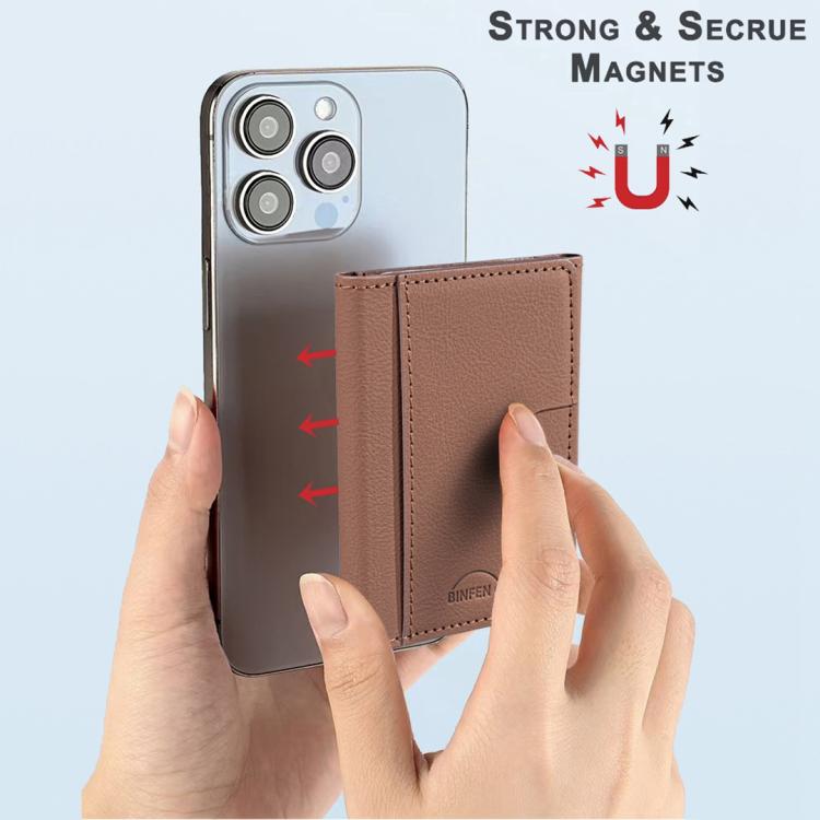 Solid Color Leather Horizontal Magnetic Wallet Card Bag Case(Brown) - Adhesive Card Holders by buy2fix | Online Shopping UK | buy2fix