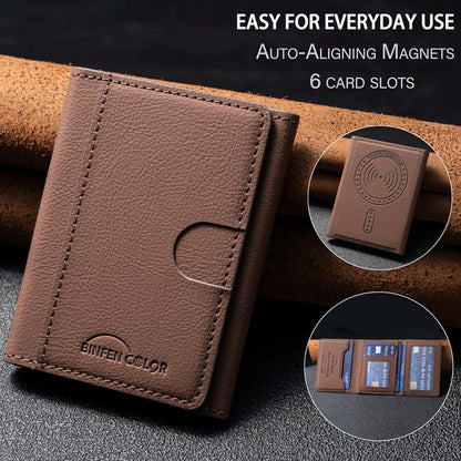Solid Color Leather Horizontal Magnetic Wallet Card Bag Case(Brown) - Adhesive Card Holders by buy2fix | Online Shopping UK | buy2fix