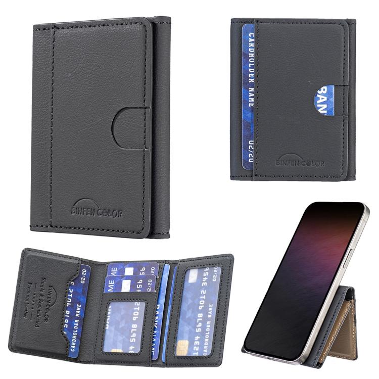 Solid Color Leather Horizontal Magnetic Wallet Card Bag Case(Black) - Adhesive Card Holders by buy2fix | Online Shopping UK | buy2fix