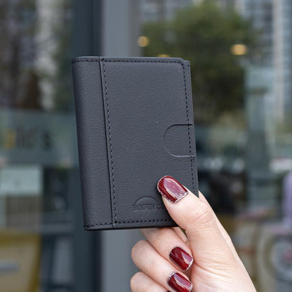 Solid Color Leather Horizontal Magnetic Wallet Card Bag Case(Black) - Adhesive Card Holders by buy2fix | Online Shopping UK | buy2fix