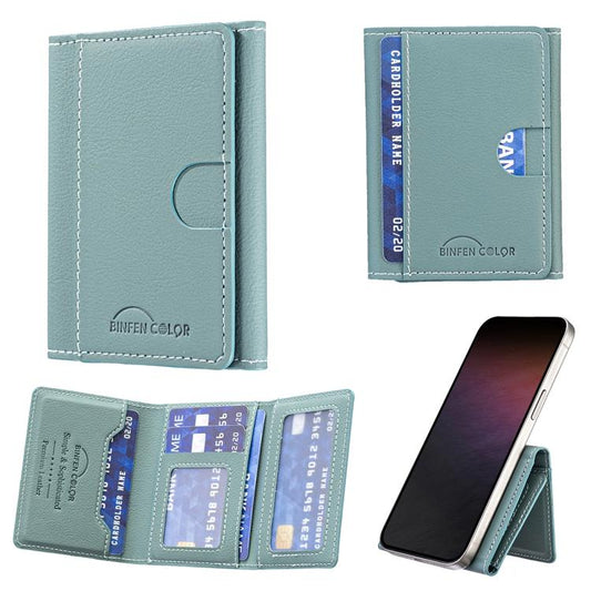 Solid Color Leather Horizontal Magnetic Wallet Card Bag Case(Green) - Adhesive Card Holders by buy2fix | Online Shopping UK | buy2fix