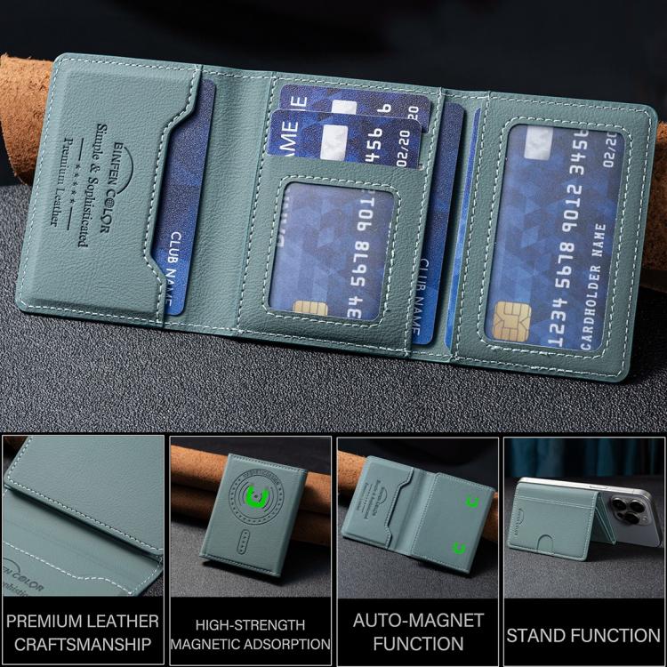 Solid Color Leather Horizontal Magnetic Wallet Card Bag Case(Green) - Adhesive Card Holders by buy2fix | Online Shopping UK | buy2fix