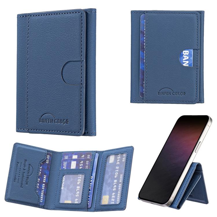 Solid Color Leather Horizontal Magnetic Wallet Card Bag Case(Blue) - Adhesive Card Holders by buy2fix | Online Shopping UK | buy2fix