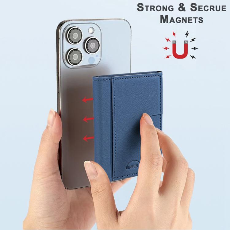 Solid Color Leather Horizontal Magnetic Wallet Card Bag Case(Blue) - Adhesive Card Holders by buy2fix | Online Shopping UK | buy2fix