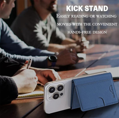 Solid Color Leather Horizontal Magnetic Wallet Card Bag Case(Blue) - Adhesive Card Holders by buy2fix | Online Shopping UK | buy2fix