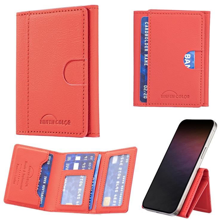 Solid Color Leather Horizontal Magnetic Wallet Card Bag Case(Red) - Adhesive Card Holders by buy2fix | Online Shopping UK | buy2fix