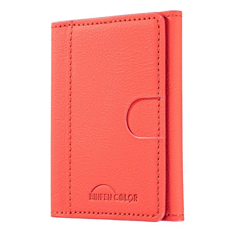 Solid Color Leather Horizontal Magnetic Wallet Card Bag Case(Red) - Adhesive Card Holders by buy2fix | Online Shopping UK | buy2fix