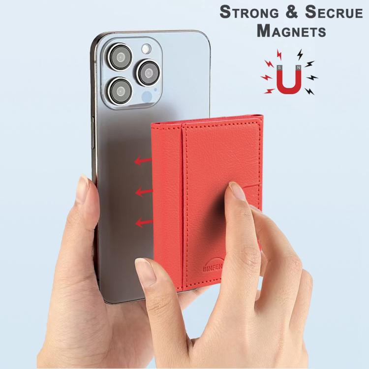 Solid Color Leather Horizontal Magnetic Wallet Card Bag Case(Red) - Adhesive Card Holders by buy2fix | Online Shopping UK | buy2fix