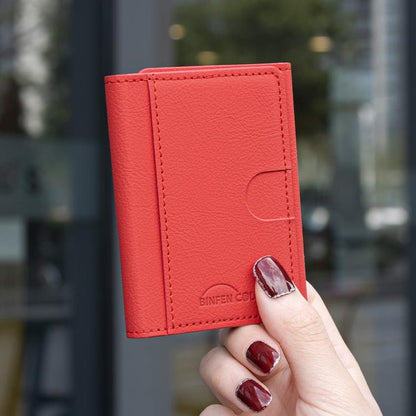 Solid Color Leather Horizontal Magnetic Wallet Card Bag Case(Red) - Adhesive Card Holders by buy2fix | Online Shopping UK | buy2fix