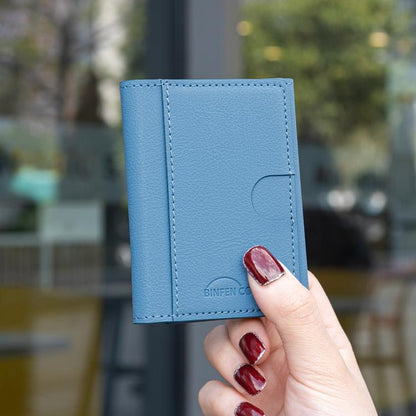 Solid Color Leather Horizontal Magnetic Wallet Card Bag Case(Light Blue) - Adhesive Card Holders by buy2fix | Online Shopping UK | buy2fix