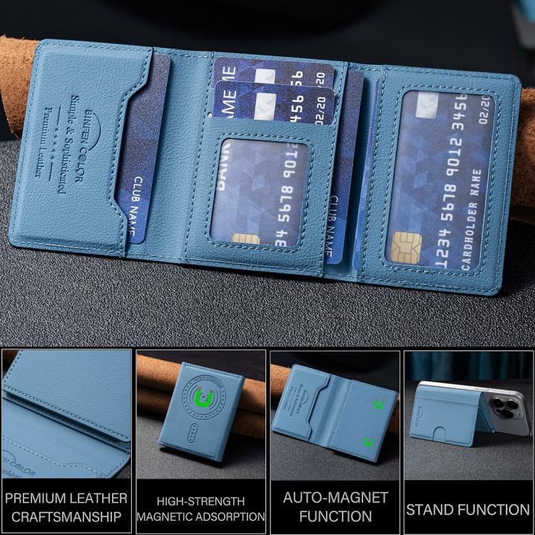 Solid Color Leather Horizontal Magnetic Wallet Card Bag Case(Light Blue) - Adhesive Card Holders by buy2fix | Online Shopping UK | buy2fix