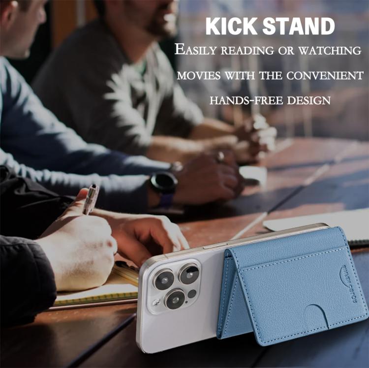 Solid Color Leather Horizontal Magnetic Wallet Card Bag Case(Light Blue) - Adhesive Card Holders by buy2fix | Online Shopping UK | buy2fix