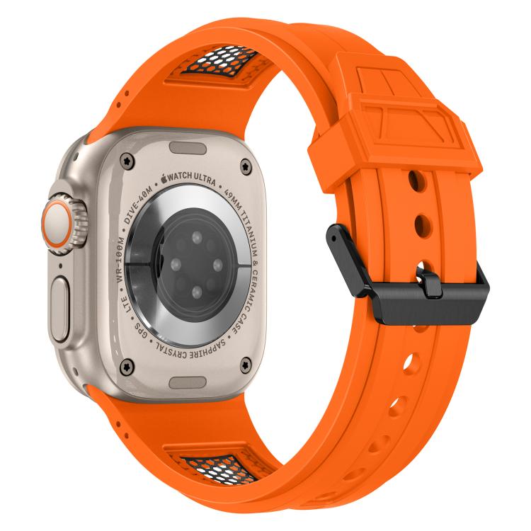 For Apple Watch 46mm / 49mm / 45mm / 44mm Kalebol Honeycomb TPU Black Mesh Strap(Orange Black Net) - Watch Bands by Kalebol | Online Shopping UK | buy2fix