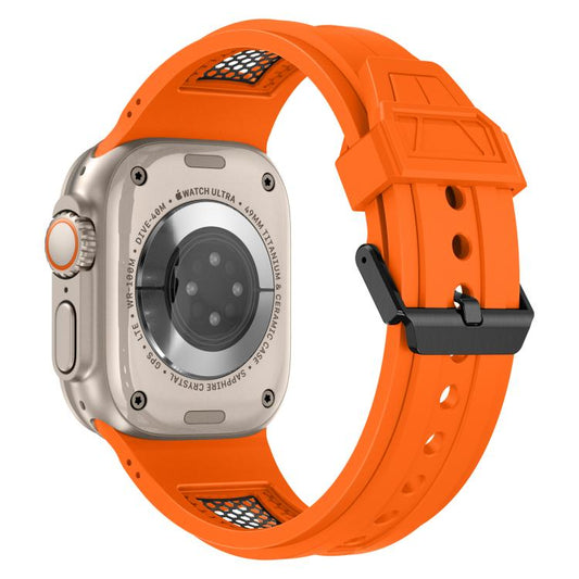 For Apple Watch 46mm / 49mm / 45mm / 44mm Kalebol Honeycomb TPU Black Mesh Strap(Orange Black Net) - Watch Bands by Kalebol | Online Shopping UK | buy2fix