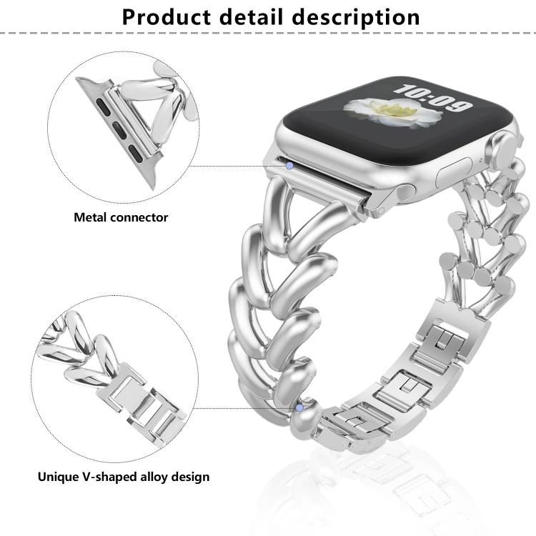 For Apple Watch 42mm / 41mm / 40mm / 38mm Kalebol V-shaped Zinc Alloy Strap(Silver) - Watch Bands by Kalebol | Online Shopping UK | buy2fix