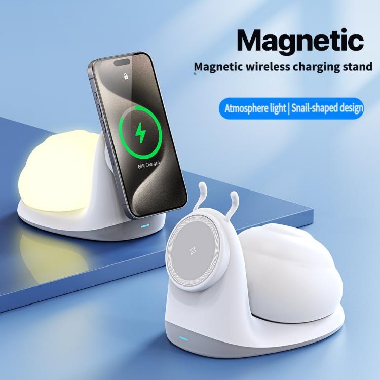 W11 Multifunctional Magnetic Wireless Charger with Night Light(White) - Wireless Charger by buy2fix | Online Shopping UK | buy2fix