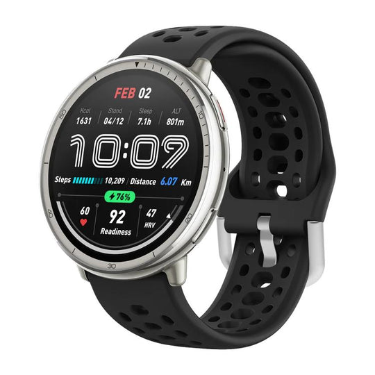 For Amazfit Active 2 Silver Buckle Silicone Sport Watch Band(Black)