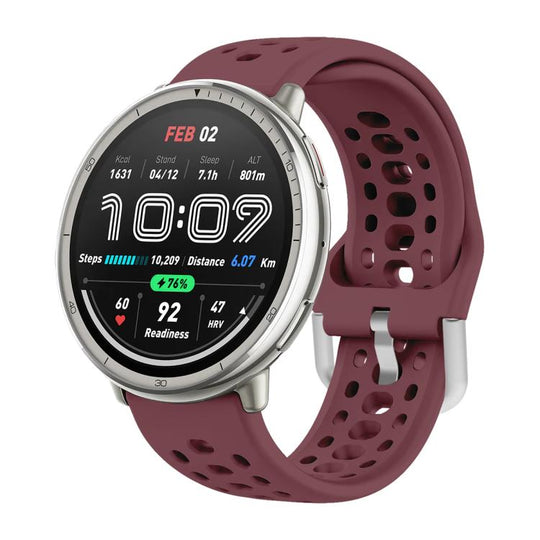 For Amazfit Active 2 Silver Buckle Silicone Sport Watch Band(Wine Red)
