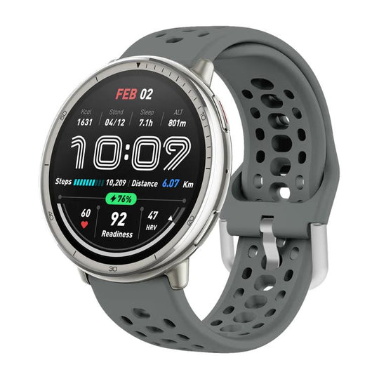 For Amazfit Active 2 Silver Buckle Silicone Sport Watch Band(Space Grey)