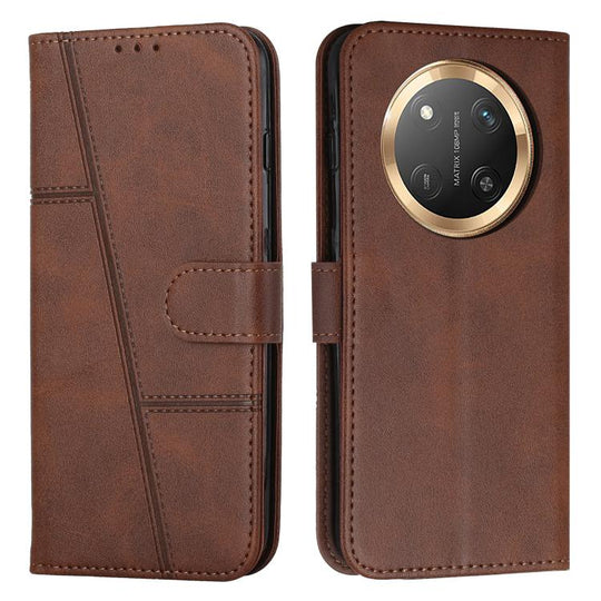 For Honor X9c 5G Stitching Calf Texture Buckle Leather Phone Case(Brown)