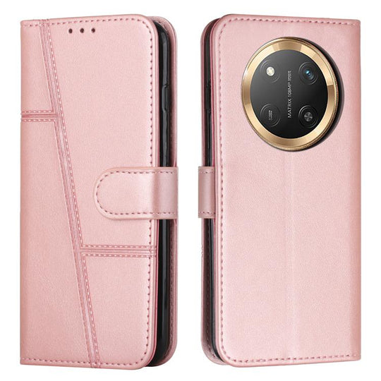 For Honor X9c 5G Stitching Calf Texture Buckle Leather Phone Case(Rose Gold)