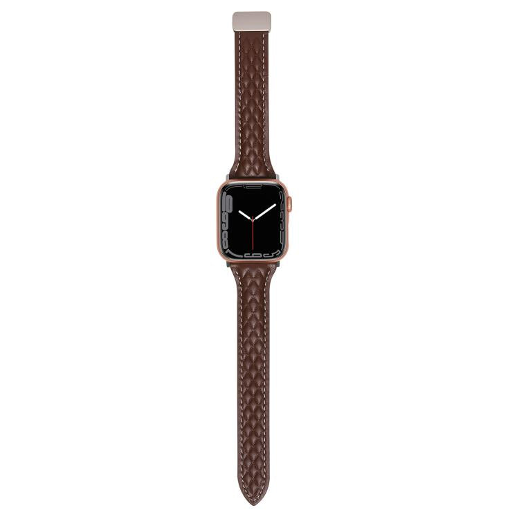 For Apple Watch 46mm / 49mm / 45mm / 44mm Kalebol Diamond Pattern Magnetic Buckle Leather Strap(Coffee) - Watch Bands by Kalebol | Online Shopping UK | buy2fix