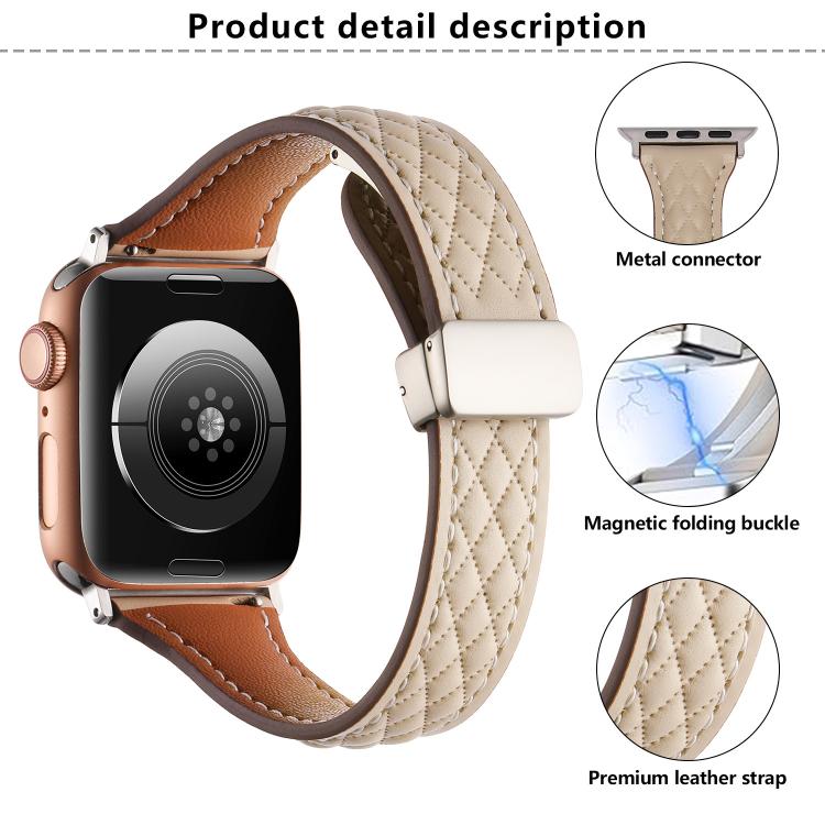 For Apple Watch 42mm / 41mm / 40mm / 38mm Kalebol Diamond Pattern Magnetic Buckle Leather Strap(Brown) - Watch Bands by Kalebol | Online Shopping UK | buy2fix