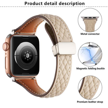 For Apple Watch 42mm / 41mm / 40mm / 38mm Kalebol Diamond Pattern Magnetic Buckle Leather Strap(Brown) - Watch Bands by Kalebol | Online Shopping UK | buy2fix