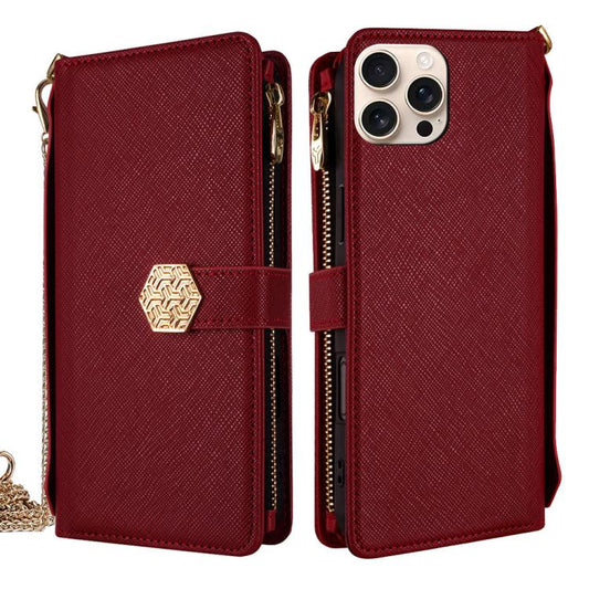For iPhone 12 / 12 Pro Crossbody Handle Cross Texture Leather Phone Case(Red) - iPhone 12 / 12 Pro Cases by buy2fix | Online Shopping UK | buy2fix