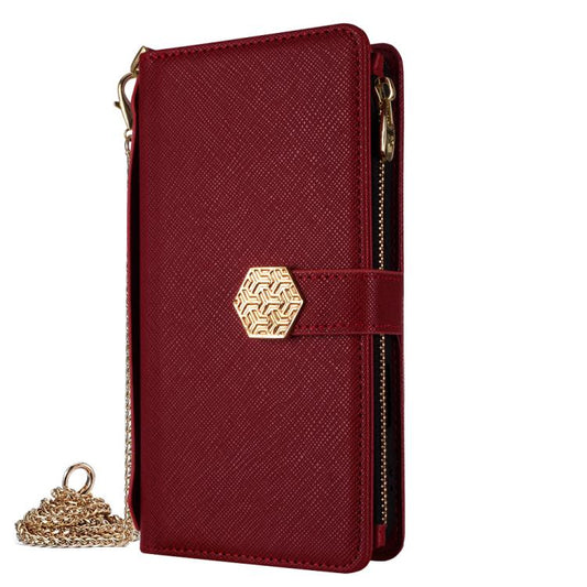 For iPhone 12 / 12 Pro Crossbody Handle Cross Texture Leather Phone Case(Red) - iPhone 12 / 12 Pro Cases by buy2fix | Online Shopping UK | buy2fix
