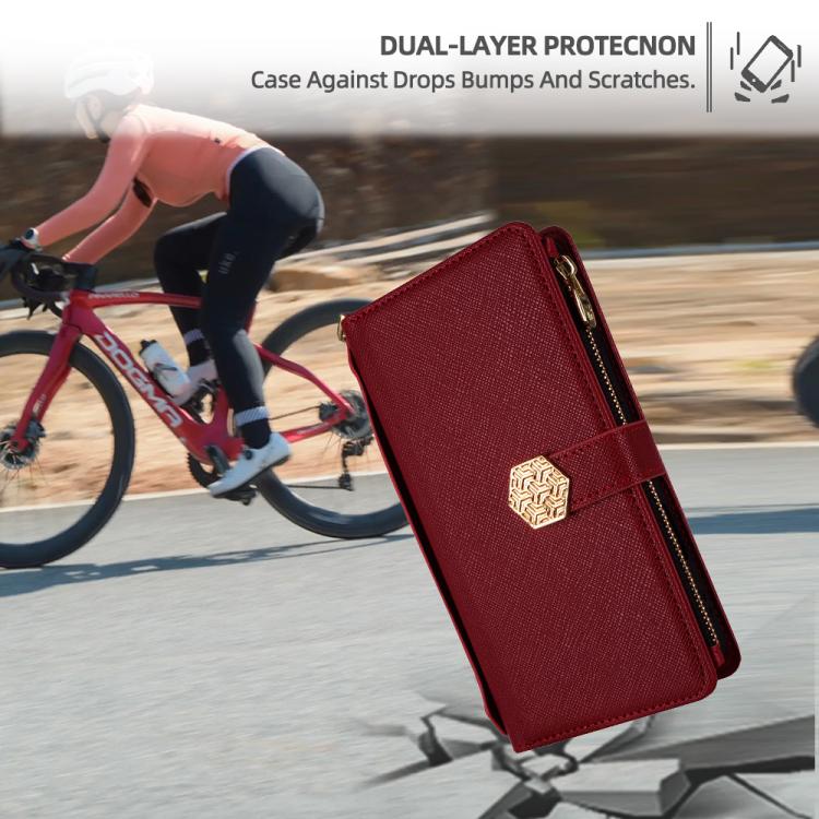 For iPhone 13 Pro Crossbody Handle Cross Texture Leather Phone Case(Red) - iPhone 13 Pro Cases by buy2fix | Online Shopping UK | buy2fix