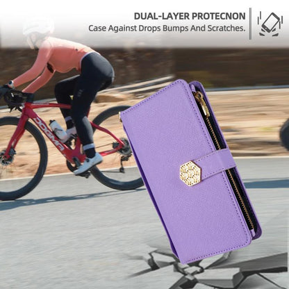 For iPhone 13 Pro Max Crossbody Handle Cross Texture Leather Phone Case(Purple) - iPhone 13 Pro Max Cases by buy2fix | Online Shopping UK | buy2fix