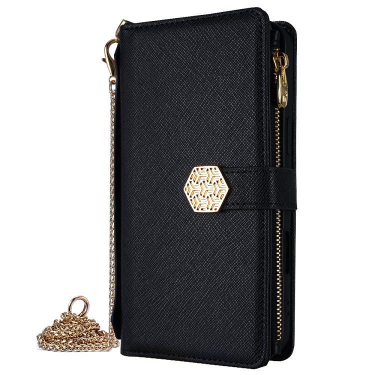 For iPhone 16 Pro Crossbody Handle Cross Texture Leather Phone Case(Black) - iPhone 16 Pro Cases by buy2fix | Online Shopping UK | buy2fix