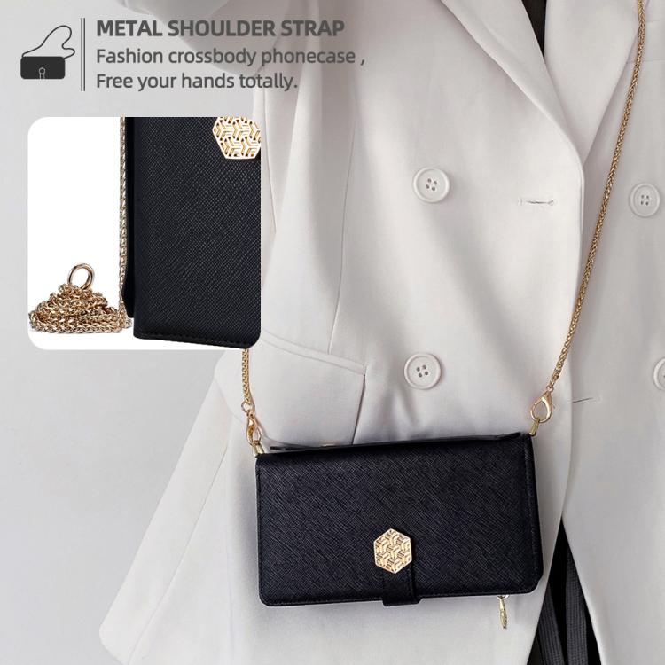For iPhone 16 Pro Crossbody Handle Cross Texture Leather Phone Case(Black) - iPhone 16 Pro Cases by buy2fix | Online Shopping UK | buy2fix