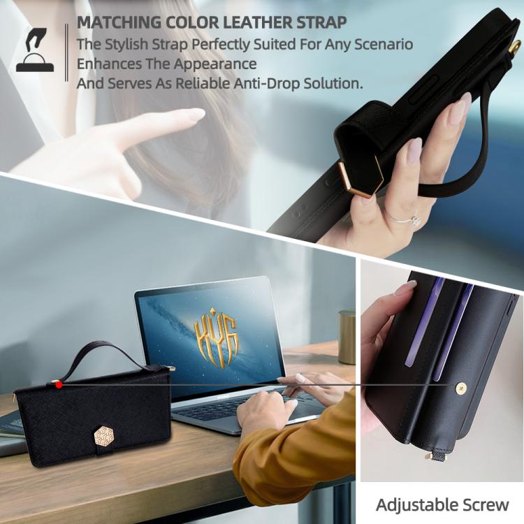 For iPhone 16 Pro Crossbody Handle Cross Texture Leather Phone Case(Black) - iPhone 16 Pro Cases by buy2fix | Online Shopping UK | buy2fix